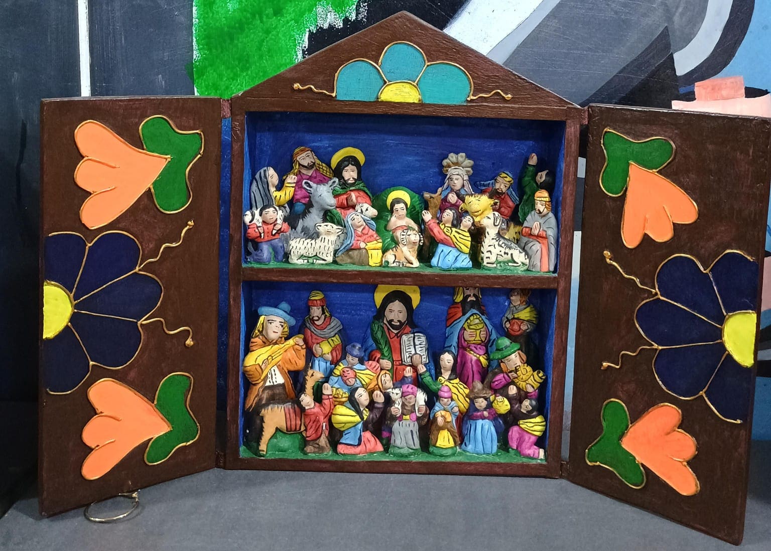 Retablo andino de 2 pisos de nacimiento